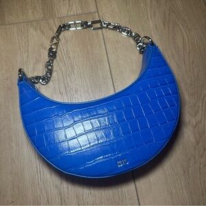 JW PEI Vibrant Blue Croc-Embossed Shoulder Bag with Chain Strap